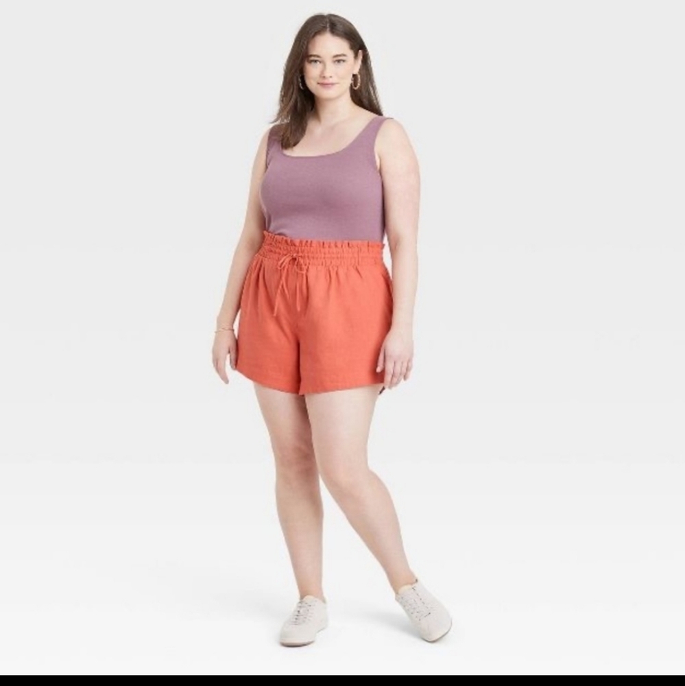 A New Day Linen High Waist Casual Lounge Pockets Shorts Large